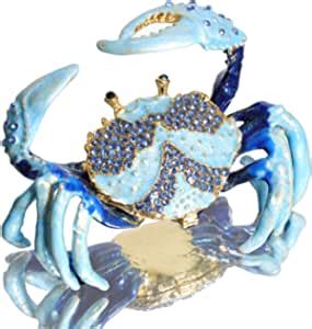 Waltz&F Blue Crab Metal Ring Holder Jewelry Box 